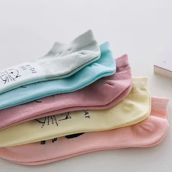 

5 Pcs Women Socks Jacquard Cotton Thin Socks Wild Shallow Casual Sport Boat Socks T528