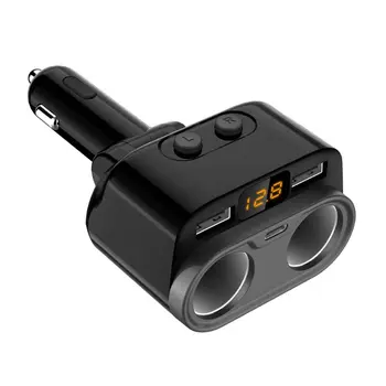 

12V Dual USB Type C Car Cigarette Lighter Splitter Socket With LED Voltage Monitor Car Charger Adapter For Phone Tablet DVR
