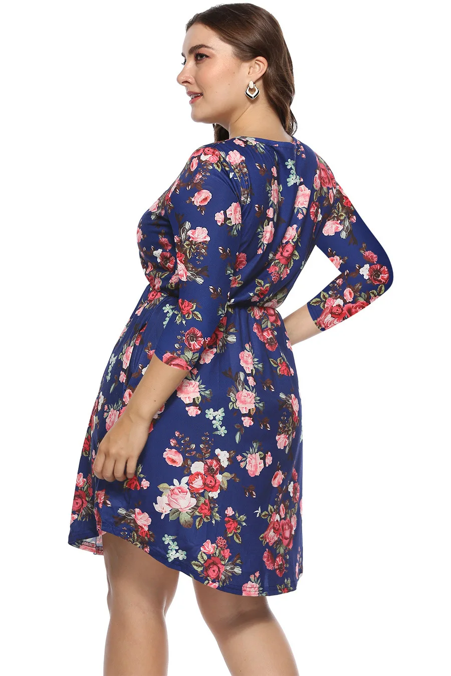 Gladiolus Floral Print Women Summer Dress O-Neck 34 Sleeve Empire Waist Casual Knee-Length Dress Autumn Vestidos Plus Size 4XL  (15)