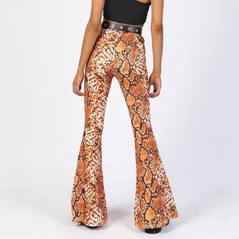 

Leopard Print Long Trousers Womens Polyester Slim Bell-Bottom Middle Waist Flare Leggings Fashion Sexy Bodycon Club Pants Femme
