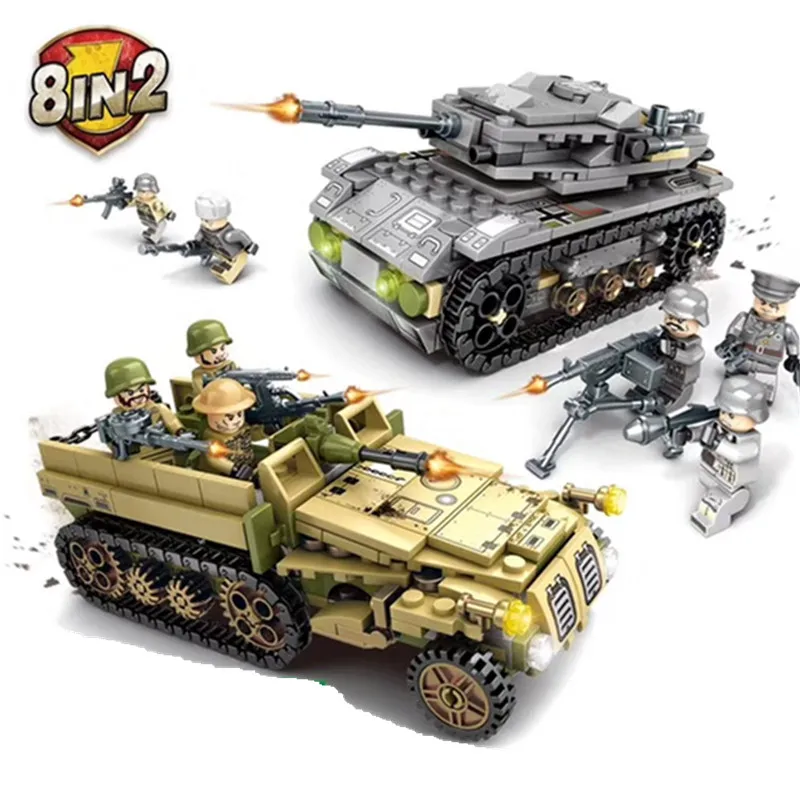 

8Pcs Military Army World War II WW2 Police SWAT Soldiers Tank armored vehicle Building Blocks Bricks Toys Compatible With Lego