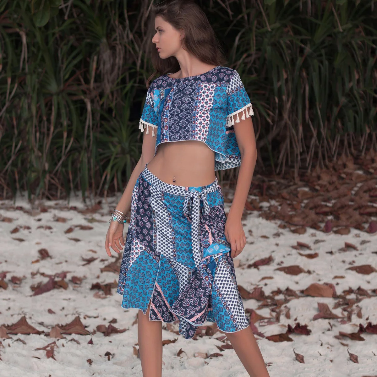 

Jastie 2019 Summer Casual Beach Two Piece Set Women Crop Top + Midi Skirt Suit Boho Beachwear Hippie Top Skirt 2 piece Set Suits