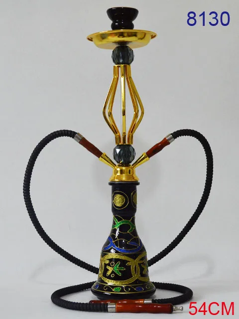 

WisQiyunR 4 color options Glass narguile hookah set with ceramic Smoking bowl and double tube medium water pipe