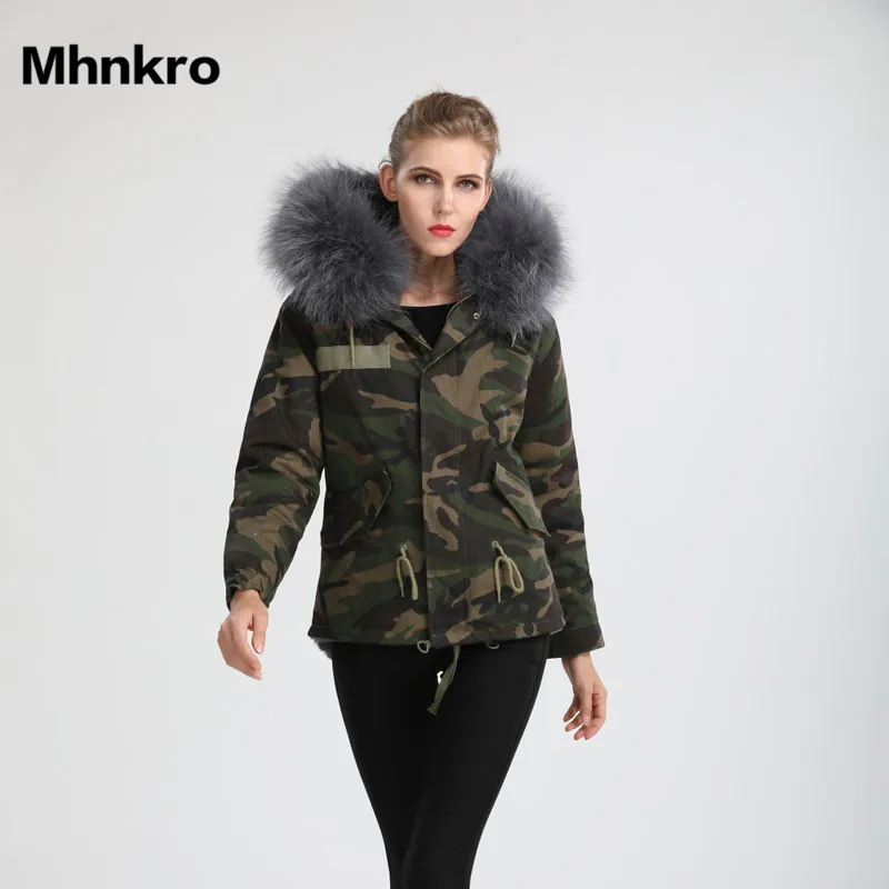 Коллекция 2018 года Mhnkro камуфляжная оболочка Зимняя Толстая серая меховая