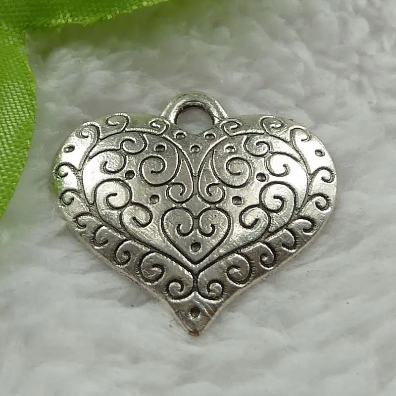 

120 pieces antique silver heart charms 27x27mm #940
