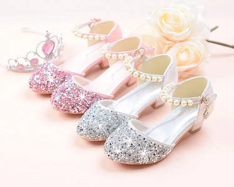 Contas de Cristal Sapatos de Dança de Salto Crianças Menina Sapatos Meninas Alto Festa Princesa Tamanho 26-38 Tira Rosa Gzx03 13 princesa sapatos tamanho 26-38 tira rosa gzx03