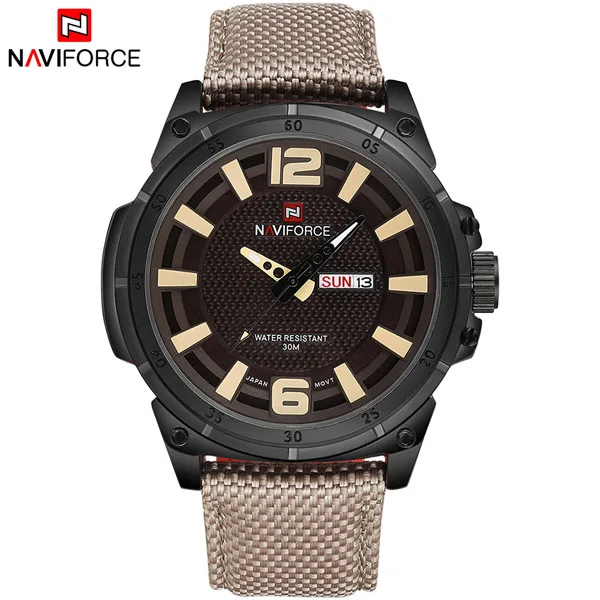 NAVIFORCE Топ бренд военные спортивные часы мужские Модные Аналоговые холщовые кожаные кварцевые наручные часы Мужские часы Relogio Masculino - Цвет: Yellow