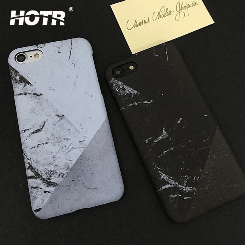 HOTR New Marble Hit Color Case For iphone 7 Hard PC Black White Grid Cover 6 6s plus Back Covers |