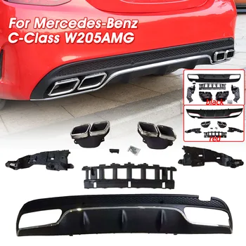 

Autoleader C Class ABS Rear Bumper Diffuser Exhaust Muffler Tips Lip Spoiler For Benz C-Class W205 Black/Red/Silver Bumper Guard