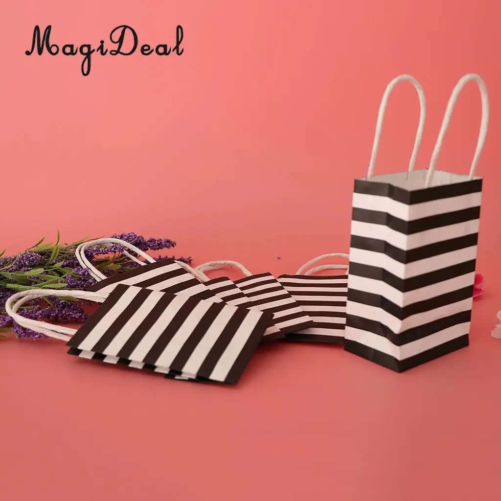 6pcs Paper Striped Candy Gift Bags Handle Tote Bag Party Favors  