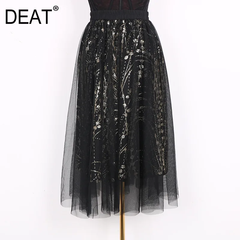 [DEAT] Лето, трендовый дизайн, сексуальная юбка на крючках с цветочным принтом, одежда высокого качества, расшитая блестками, Женская юбка с высокой талией QH319