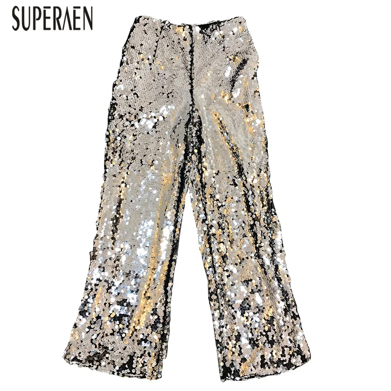 

SuperAen 2018 Winter New Sequin Women Long Pants Wild Fashion Casual Pants Female Solid Color Korean Style Ladies Pants