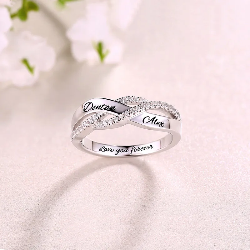 Выгравированное скрученное кольцо из стерлингового серебра для дня рождения матери заказное Круглый витой кольцо для женщин скрученное кольцо