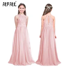 IEFiEL/платье принцессы для девочек; Vestidos DeFesta; кружевное платье с цветочным рисунком; платье трапециевидной формы без рукавов с лямкой на шее для свадебной вечеринки; элегантная детская одежда