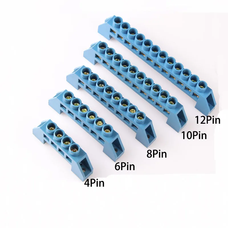 

1pcs Bridge Design Zero Line Terminal Block Connector Blue Green 4-12Pin Screw Brass Grounding Strip Earth And Neutral