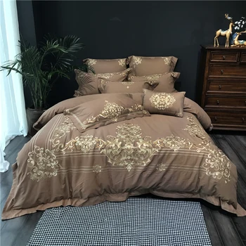 

Luxury Cotton Linen Palace Gold Embroidery Bedding Set Bacteriostasis Anti allergenic Duvet Cover Bed Sheet Queen King size 4pcs