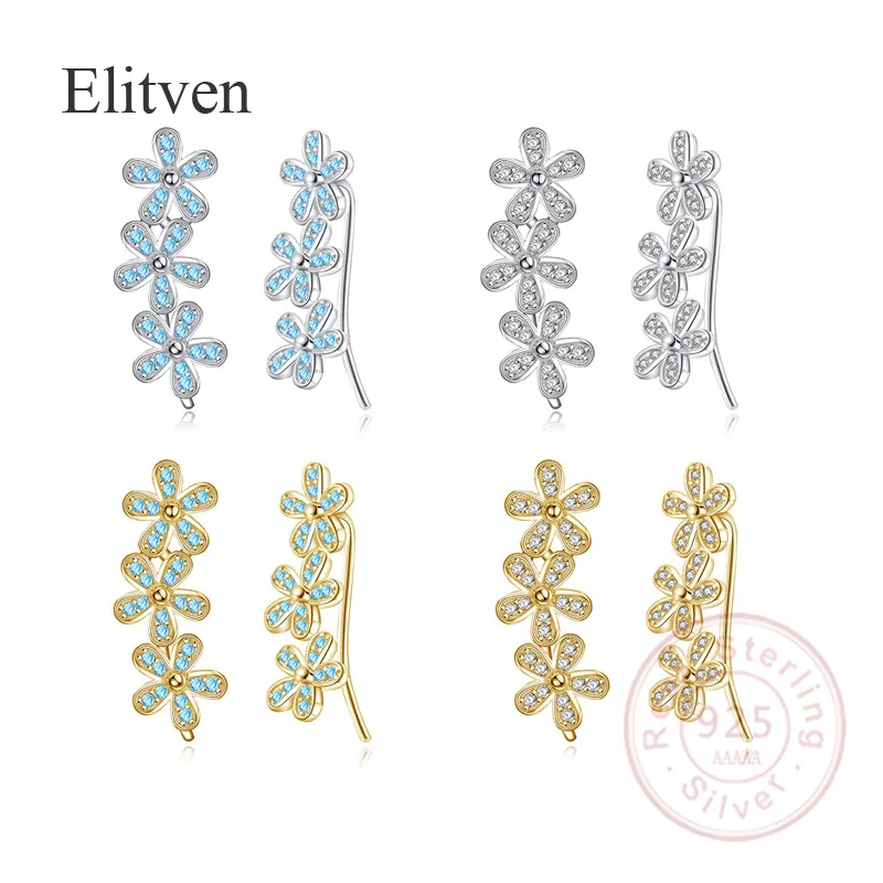 

Elitven 2pcs Leaf Ear White Gold CZ Climber Clip on Earrings 925 Real Sterling Silver Jewelry Gift for Mother Girlfriend