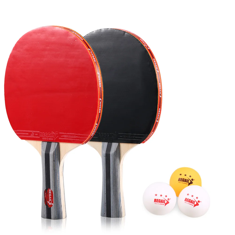 Набор весел для пинг-понга, 2 ракетки для настольного тенниса и 3 мяча с чехлом, профессиональная ракетка для настольного тенниса из углеродного волокна - Цвет: Long handle