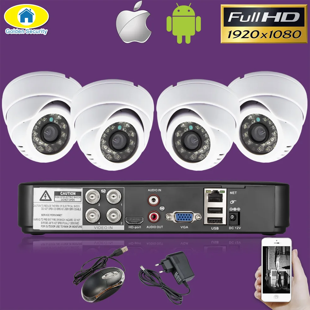4CH DVR CCTV System Cameras 4CH 2.0MP IR Indoor Security Camera 1080P