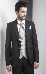 Черный Италия Для мужчин костюмы с двубортный жилет 2017 элегантный best Для мужчин смокинги свадебные Для мужчин; вечерние костюмы куртка +