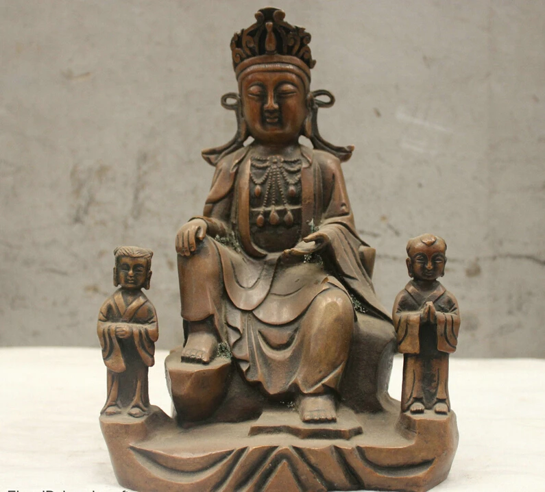 

Chinese China Folk Culture Handmade Old bronze Brass Statue Guanyin Buddha Child