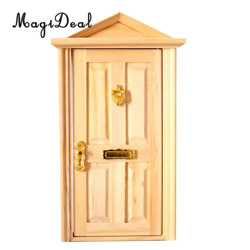 MagiDeal 1/12 Dolls House Miniature Wooden Steepletop Door with Hardware for Dollhouse Bedroom Acce Pretend Play Cute Toy 9x18cm