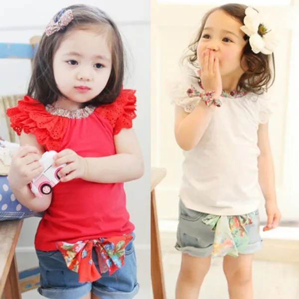

Baby Girls Cute Floral Collar T-shirts Short Sleeve Tops Blouse Shirts