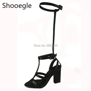 

Sexy Summer Gladiator Long Women Sandals High Heels Ankle and Knee High Buckle Strap Cages T-Strap Leather Night Club Pumps