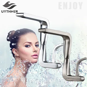 

Uythner Contemporary Z Style with New Style Handle Chrome & Brushed Nickel Finished Bathroom Basin Faucet Mixer Tap