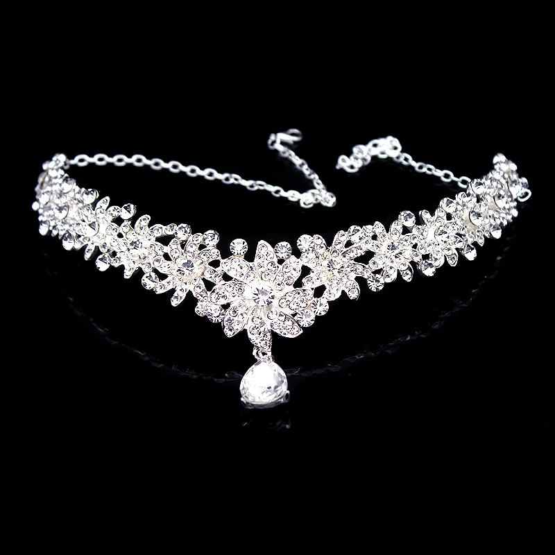 Серебряные свадебные аксессуары для волос, каплевидные кристаллы, стразы на голову, на лоб, цветок, диадемы и короны, женская свадебная цепочка на голову