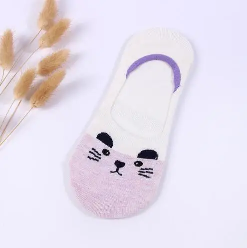 Женские носки-тапочки, яркие цвета, короткие носки-башмачки с маленькими животными, дышащие повседневные женские забавные носки, Calcetines C0016 - Цвет: Purple tiger