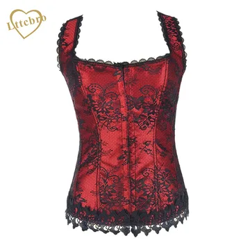 

2016 Hot Style Shaper Woman Corset Red Lace Bustier Tops with Straps Corselet Fashion Halter Neck Overbust Corset Top