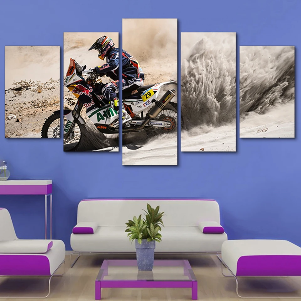 Wall Art Poster Home Decor Modern 5 Panel Motocross Motocross For Living Room HD Print Painting Canvas Modular Pictures Frame