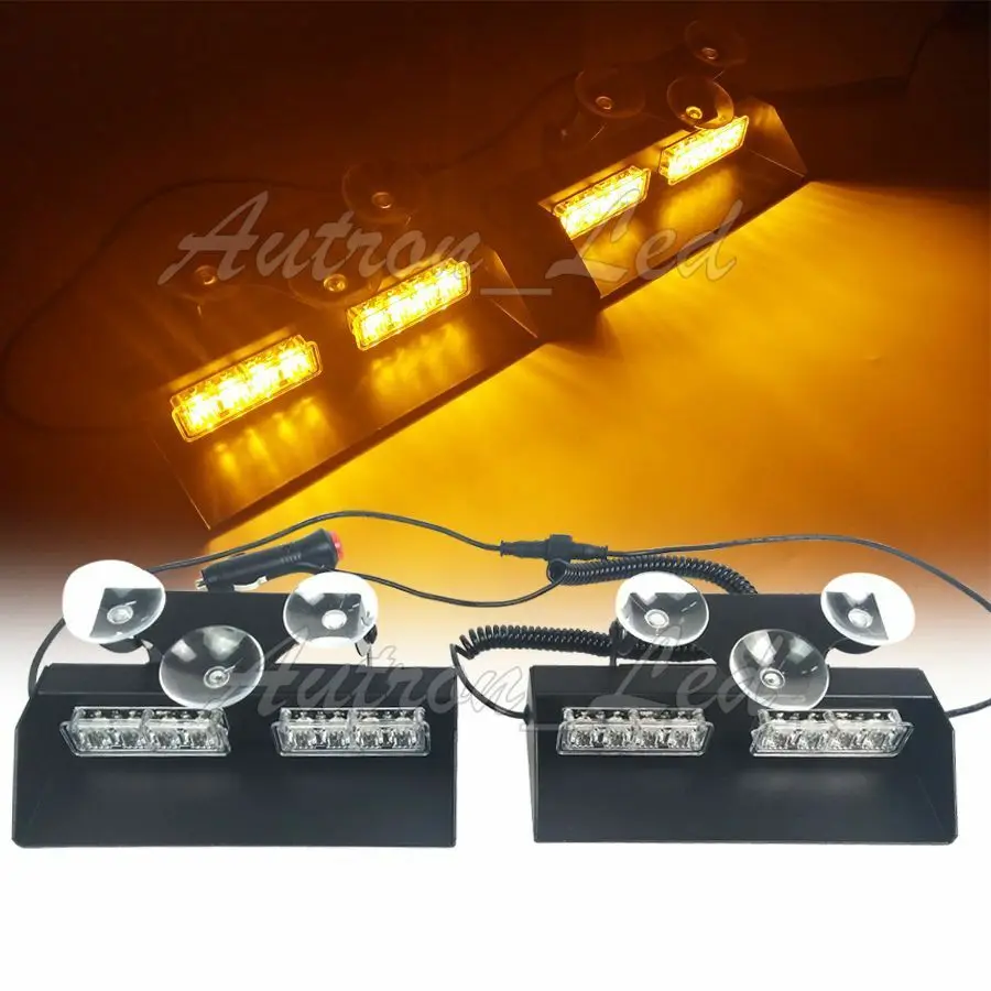 

2in1 16" 16 W LED Emergency Warning Dash Deck Strobe Windshield Light Bar Amber