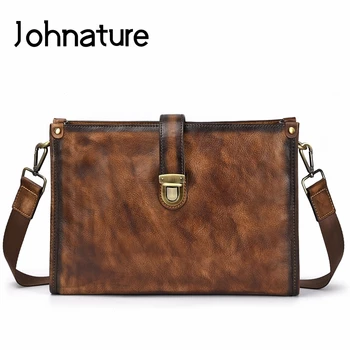 

Johnature 2020 New Vintage Genuine Leather Zipper&Hasp Solid Men Shoulder&Crossbody Bags Messenger Bag Cow Leather Business Bag