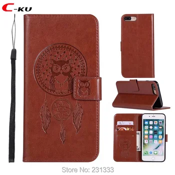

C-ku OWL Wallet Leather Pouch Case For Iphone X 8 I8 7 Plus I7 6 6S I6 Strap TPU Stand ID Card Dream catcher Cover Luxury 100pcs
