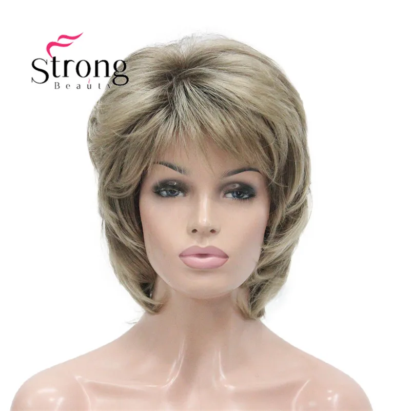 L-1943A #R10-24 Elegant Bady Wavy Medium Brown Mix Dark Blonde Neck Length Synthetic Women's Wig (1)