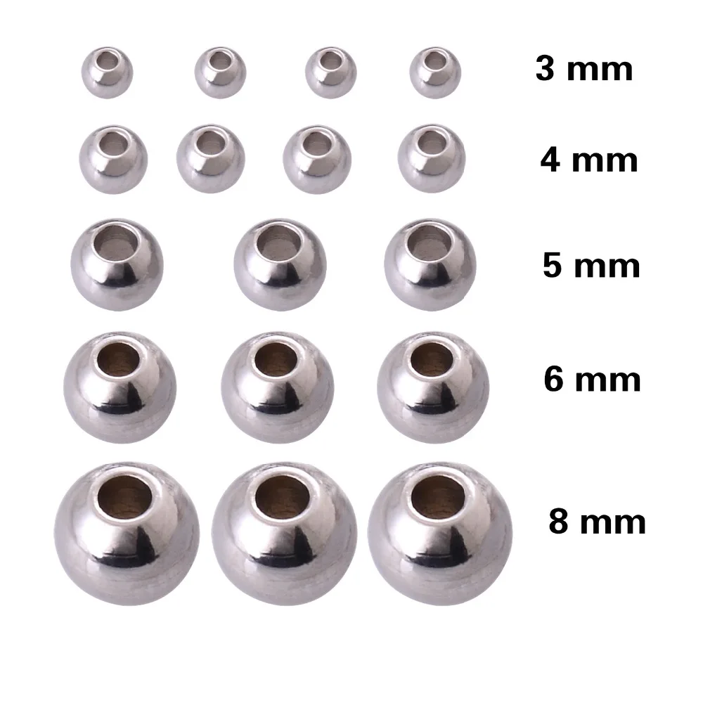 

60pcs Stainless Steel Beads Silver Tone Round Solid Beads Large Hole DIY Jewelry Findings Accessory