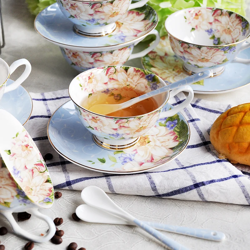 Best Ceramic Coffee Cup Set Bone China Tea Cups And Saucers With Spoon Porcelain Top Grade Drinkware