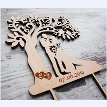 Пользовательские пару имена с датой торт Топпер, деревянный brial жених и узор деревянные украшения топперы вечерние события вечерние поставки