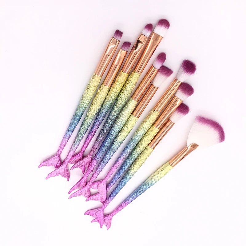 

Professional 10 PCS Mermaid Makeup Brushes Set Foundation Blending Powder Eyeshadow Contour Concealer Blush Cosmetic Makeup Tool