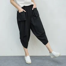 Nwe 2017 Summer Autumn Women Loose Cotton Linen Pants Casual Elastic Waist Vintage Female Capris Harem Trousers Plus Size Y443