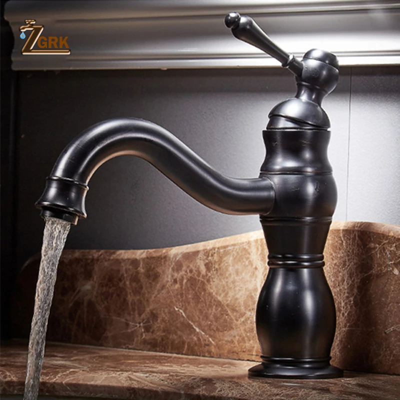 

ZGRK Basin Faucets Brass Oil Rubbed Bronze Black Bathroom Sink Faucet Countertop Deck Hot Cold Mixer Water Taps