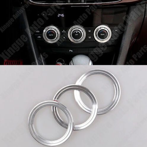 

YAQUICKA 3pcs/set Silver Alloy Interior Car Air Conditioning Control Button Knob Ring Trim Sticker For MAZDA CX-5 CX5 2012-2014