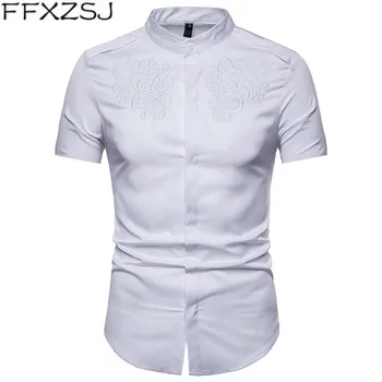 

FFXZSJ Brand 2019 high quality summer men's royal court style embroidered Henry collar large size short sleeve shirt