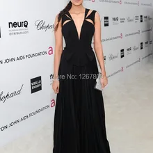 Новое поступление Nina Dobrev черное сексуальное облегающее черное шифоновое вечернее платье в пол с разрезом, платья знаменитостей