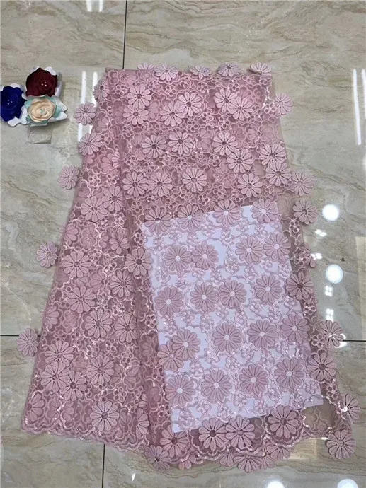 

2018 High Quality African Lace Fabric pink white French Net Embroidery Sequins Tulle Lace Fabric For Nigerian party Dress