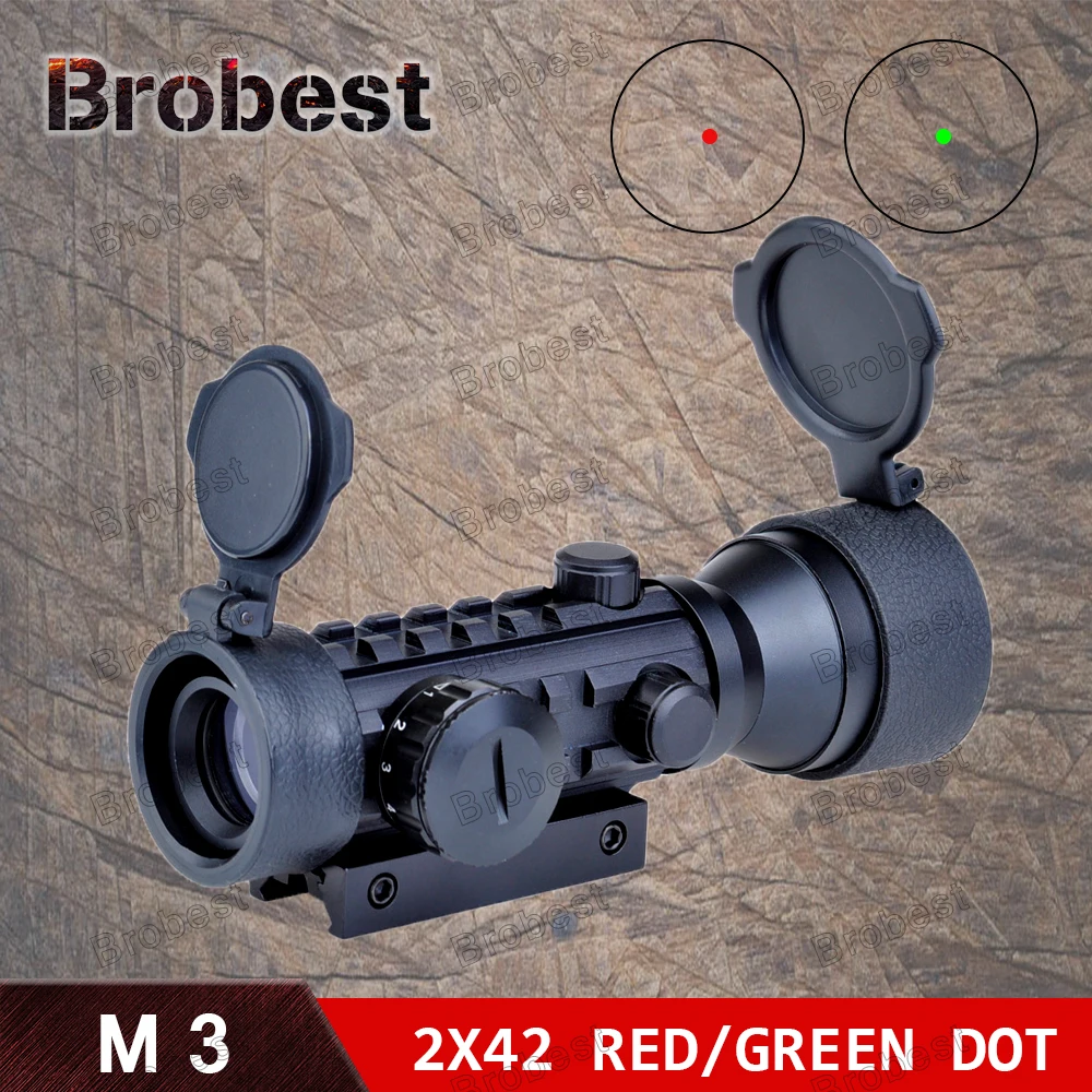 Brobest Red Green Dot Hunting Rifle Optics Scope 2x42 11mm or 20mm Weaver Mount Rail Airsoft Spotting Scope AO3013