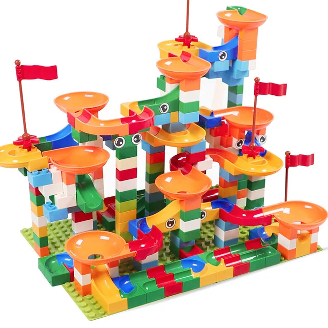 

74-296 PCS Marble Race Run Maze Ball Track Building Blocks ABS Funnel Slide Assemble Bricks Compatible LegoINGlys Duploe Blocks