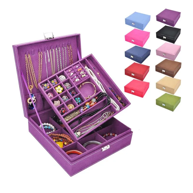 Flannel square jewelry box 2 Layers big size jewelry organizer Multicolor large space necklace earrings storage casket Flannel square jewelry box 2 Layers big size jewelry organizer Multicolor large space necklace earrings storage casket